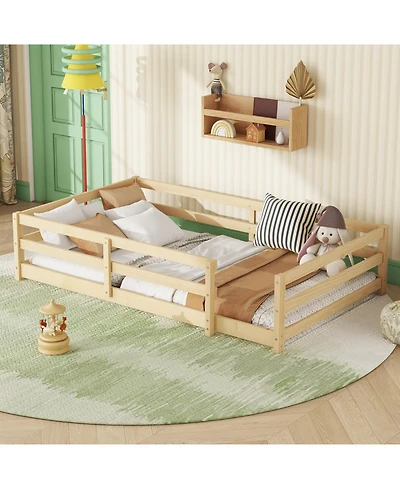 Streamdale FurnitureTwin Floor Bed Montessori with Fence - Natural