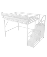 Streamdale Furniture Queen Loft Bed with Stairs, Metal, Storage, Wardrobe