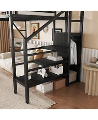 Streamdale Furniture Streamdale Twin/Full Metal Loft Bed with Stairs, Shelves & Wardrobe - Black