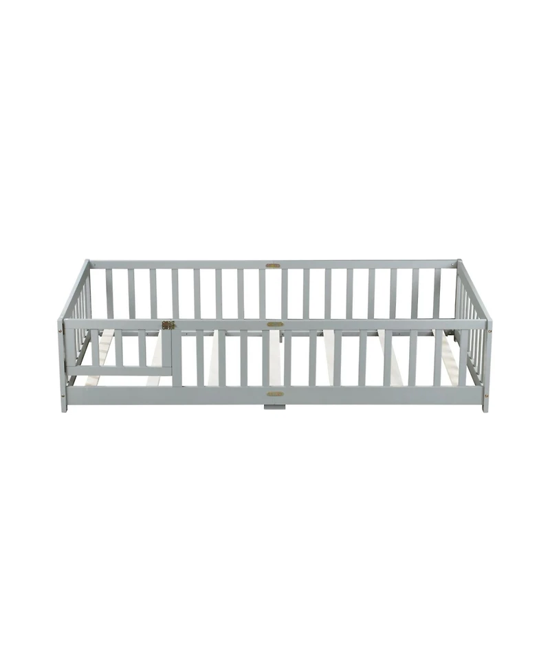 Streamdale Furniture Twin Floor Bed with Fence & Door, Grey