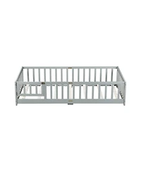 Streamdale Furniture Twin Floor Bed with Fence & Door, Grey