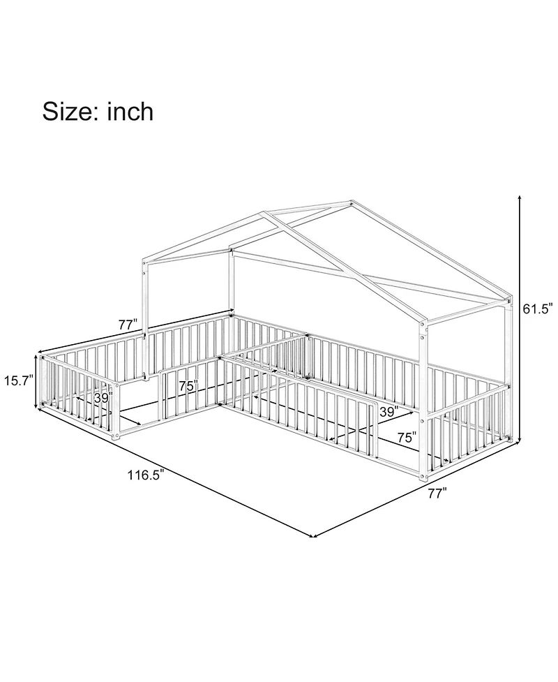 Streamdale Furniture Streamdale Metal L-Shaped Montessori Bed Frame for 2 Kids