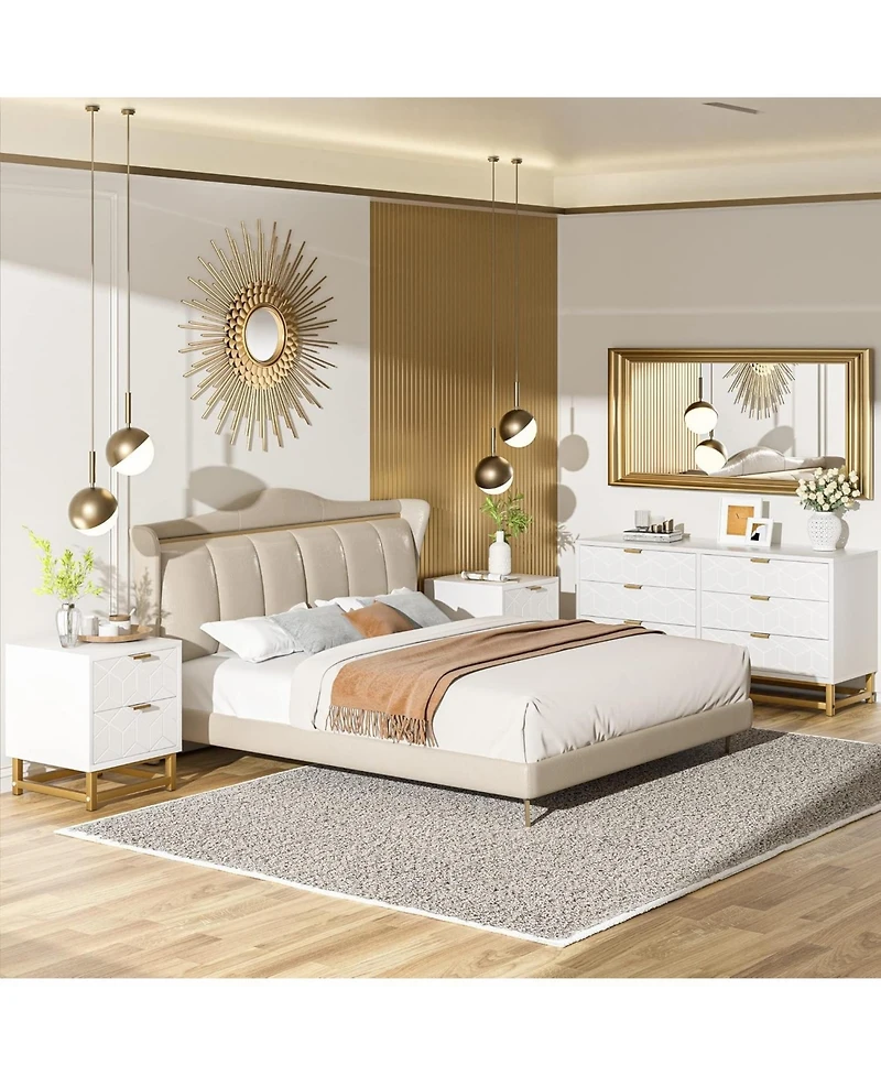 gaomon 4-Drawer White Dresser, Large Modern Bedroom Chest with Gold Metal Handles, Storage for Hallway, Entryway