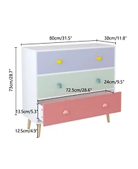 Streamdale Furniture Kids 3 Drawer Dresser, Nightstand - Colorful