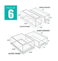 Sorbus 2 Medium & 4 Small Clear Stackable Pull-Out Refrigerator Drawers with Handles - for Kitchen, Freezer, Fridge, & More
