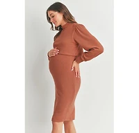 Hello Miz Maternity Double Layer Mock Neck Ribbed Nursing Dress