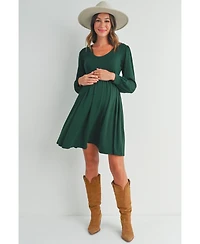 Hello Miz Women's Long Sleeve Empire Waist Scoop Neck Maternity Dress