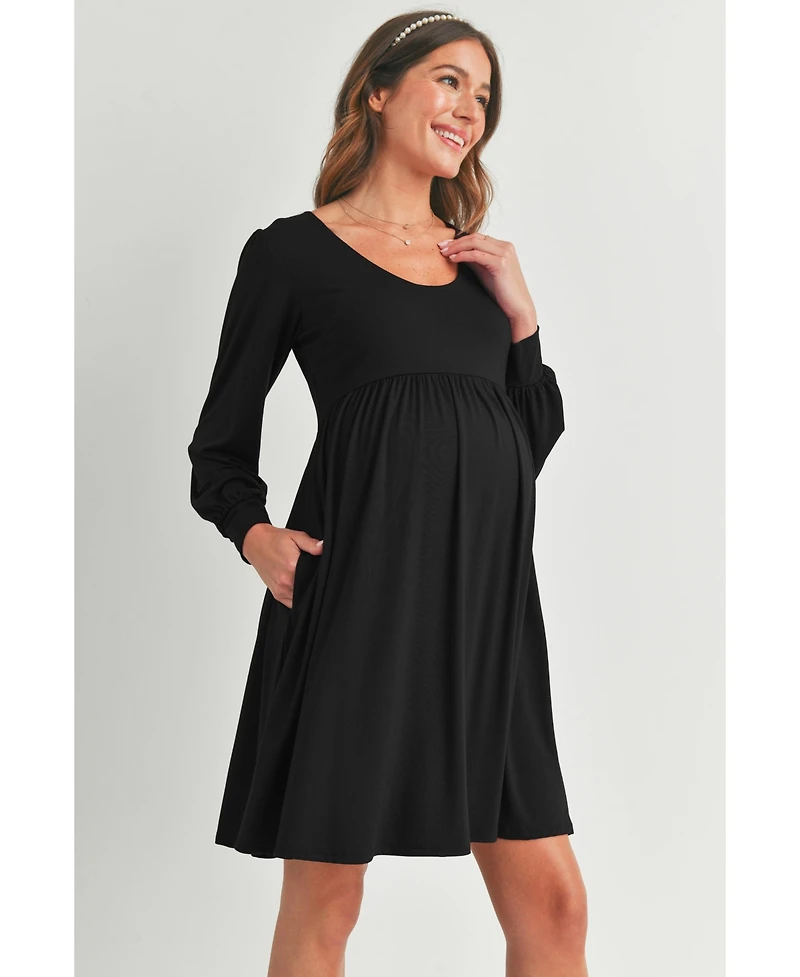 Hello Miz Women's Long Sleeve Empire Waist Scoop Neck Maternity Dress
