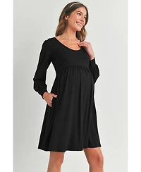 Hello Miz Women's Long Sleeve Empire Waist Scoop Neck Maternity Dress