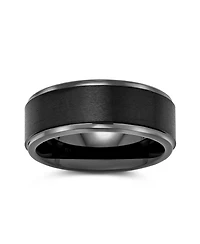 Bling Jewelry Plain Simple Beveled Edge Black Matte Titanium Band Ring 8MM Comfort Fit