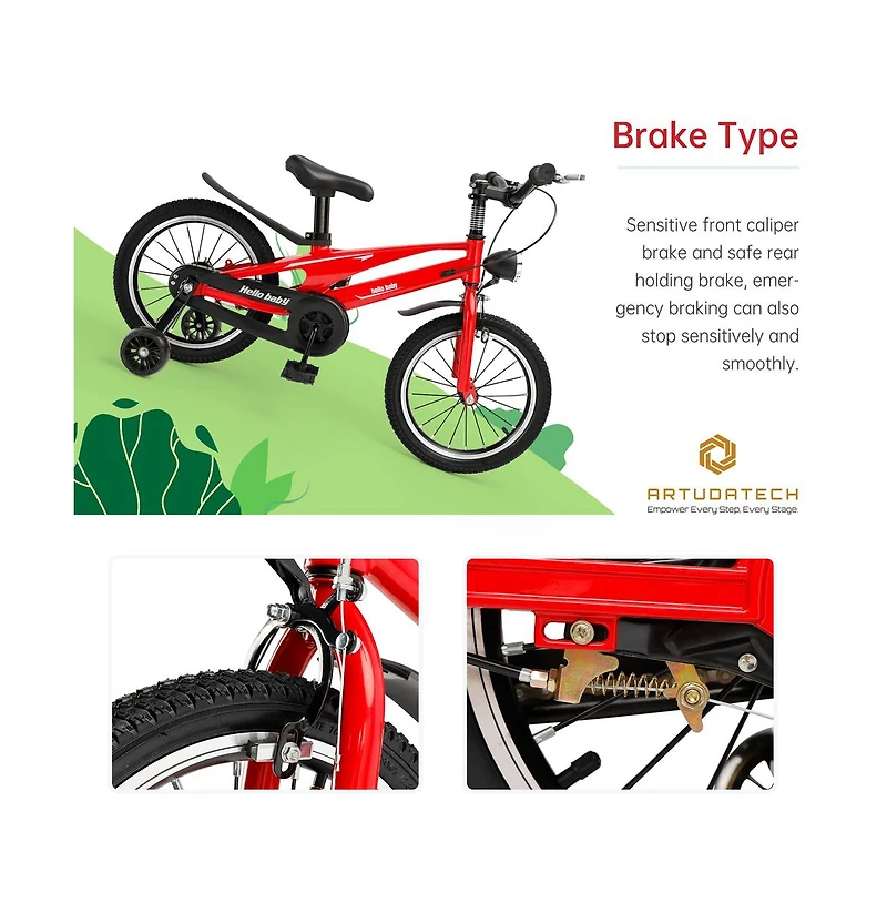 Artudatech 16-Inch Lightweight Kids Bike with Magnesium Alloy Frame, Training Wheels & Dual Brakes