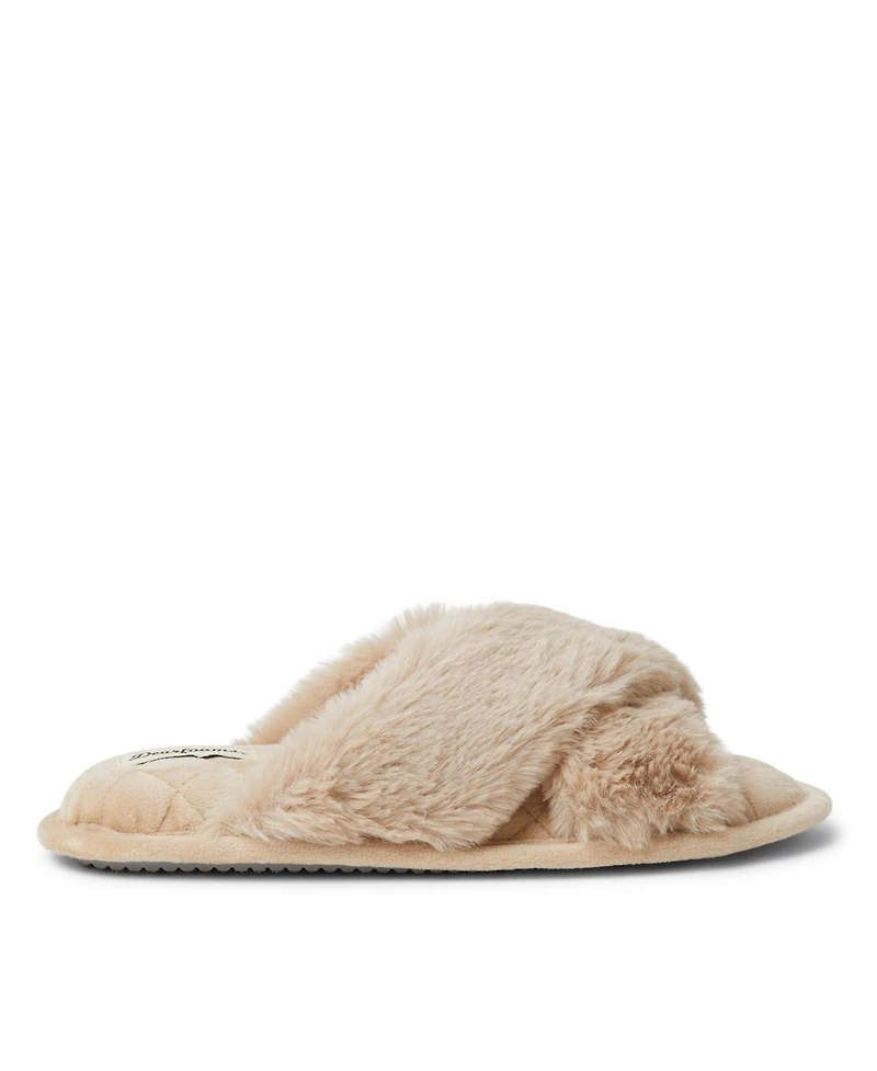 Dearfoams Women's Jessica Furry Crossband Slide Slipper
