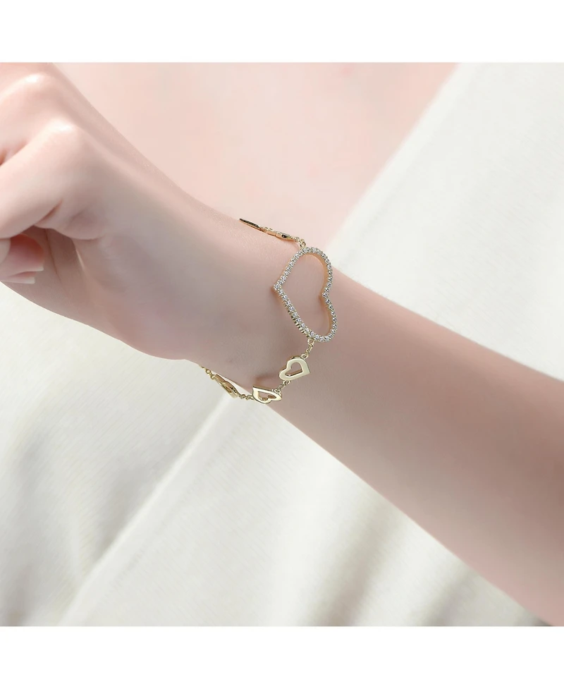 GiGiGirl Dazzling 14K Gold Plated Cubic Zirconia Heart Halo Charm Bracelet
