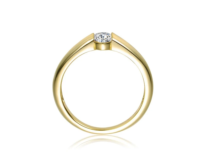 Genevive Women's 14K Gold Plated Clear Cubic Zirconia Solitaire Ring