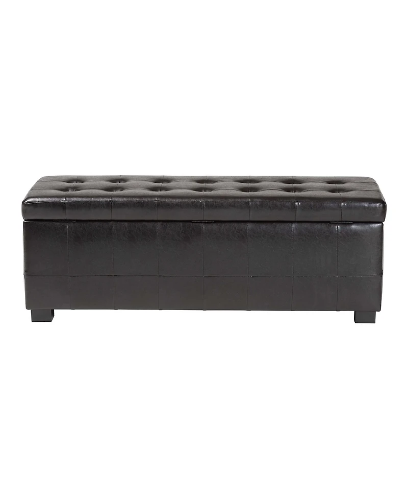 Baxton Studio Dark Brown Full Leather Storage Bench Ottoman With Dimples