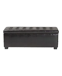 Baxton Studio Dark Brown Full Leather Storage Bench Ottoman With Dimples