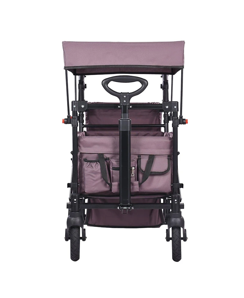 Sugift Wagon Stroller for 2 Kids Folding Push-Pull Stroller with Canopy Purple