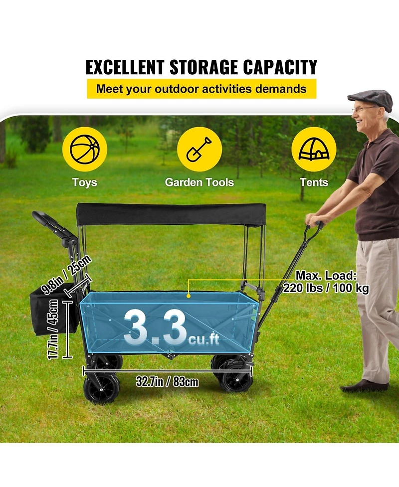 Sugift Collapsible Utility Wagon with Drink Holders & Large Storage Capacity