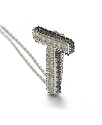 Suzy Levian Sterling Silver Sapphire 3-d Letter "T" Initial Pendant