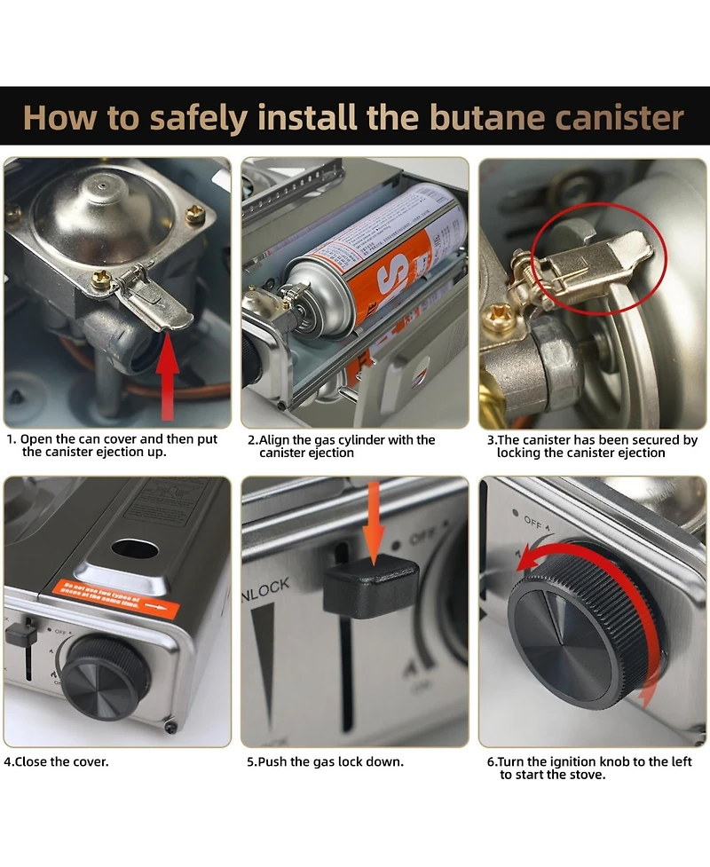 Aofar 1-Burner Butane Camping Stove with Windblocker,10000 Btu Portable Camp Gas Stove for Outdoor Cooking Stainless Steel.