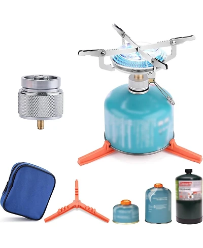 Aofar Portable Camping Stove Burner, Backpacking Stove with 1LB Propane Tank Adapter, Fuel Can Canister Stand and Carry Case, Portable Camping Burner