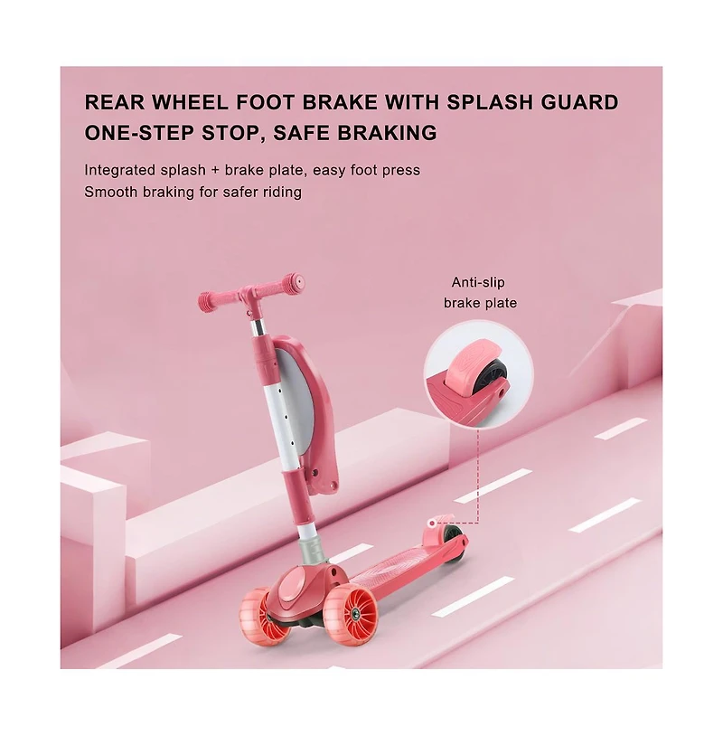 Bruce & Shark Foldable 3-Wheel Kids Scooter with Lean-to-Steer Balance, Lights Music for Early Riding Fun