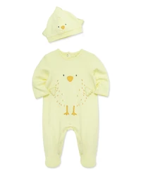 Little Me Baby Boys' or Girls' Chick Footed Coverall With Beanie Hat