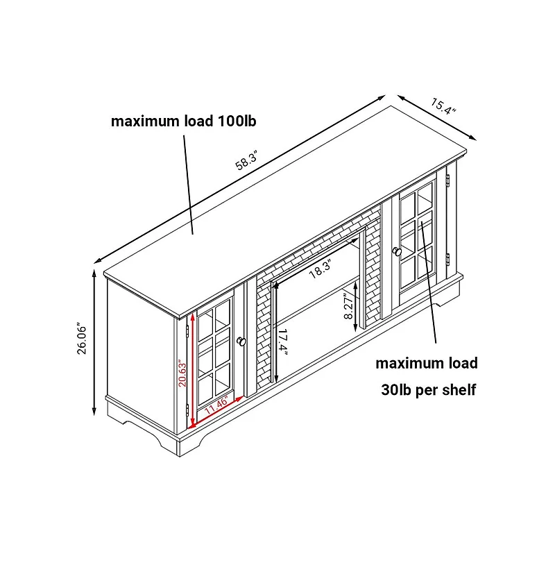 sumyeg 2-Door Storage Cabinet with Electric Fireplace Console