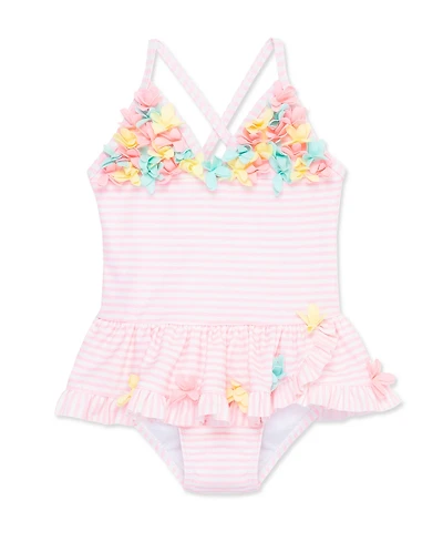 Little Me Baby Girls' 3D V-Neck One-Piece Swimsuit