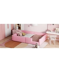Lovmor Twin Size Upholstered Platform Bed with Guardrail and Charging Station Pink