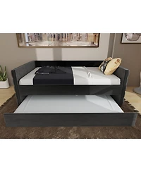 Lovmor Modern Twin Size Daybed With Trundle Upholstered Black Velvet Sofa Bed Frame With Gold Accents Space-Saving Guest Bed