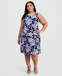 Connected Plus 2-Pc. Floral-Print Sleeveless Dress and 3/4-Sleeve Shrug