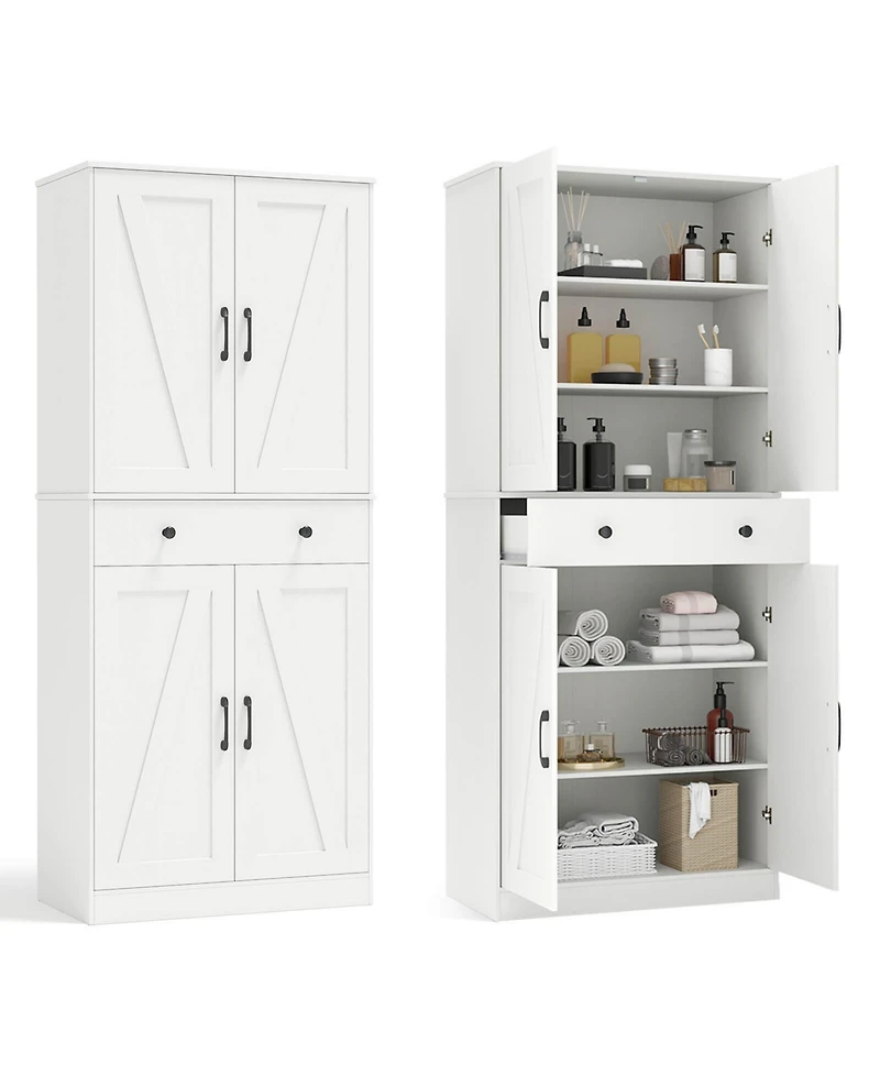 Costway 72" Tall Kitchen Pantry Modern Farmhouse Cupboard Cabinet with 4 Barn Doors