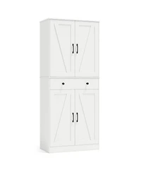 Costway 72" Tall Kitchen Pantry Modern Farmhouse Cupboard Cabinet with 4 Barn Doors