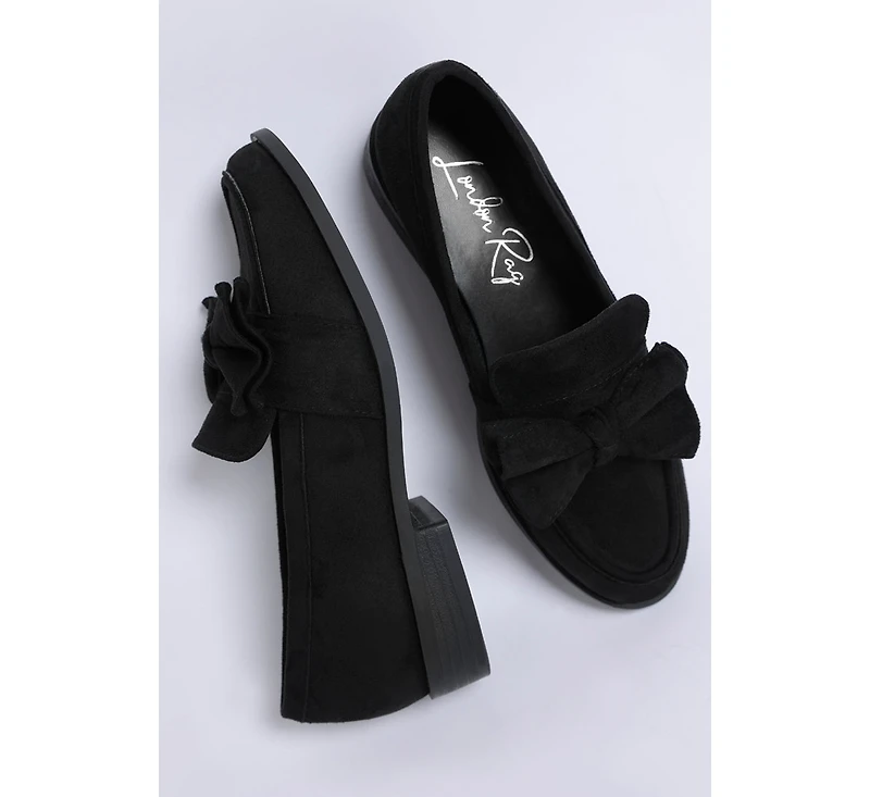 London Rag Womens Havisham Bow Accent Heeled Loafers