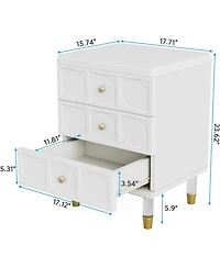 Tribesigns 3-Drawer Nightstand, White and Gold Nightstand