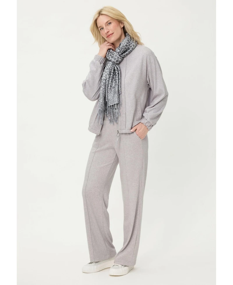 Olsen Women's Collarless Zip Front Jersey Jacket