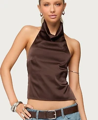 Edikted Women's Satin Effect Backless Cowl Neck Top