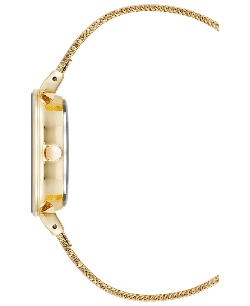 Anne Klein Women's Quartz Premium Round Gold-Tone Stainless Steel Mesh Watch Set, 29mm
