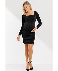 Hello Miz Maternity Velvet Long Sleeve Square Neck Mini Dress