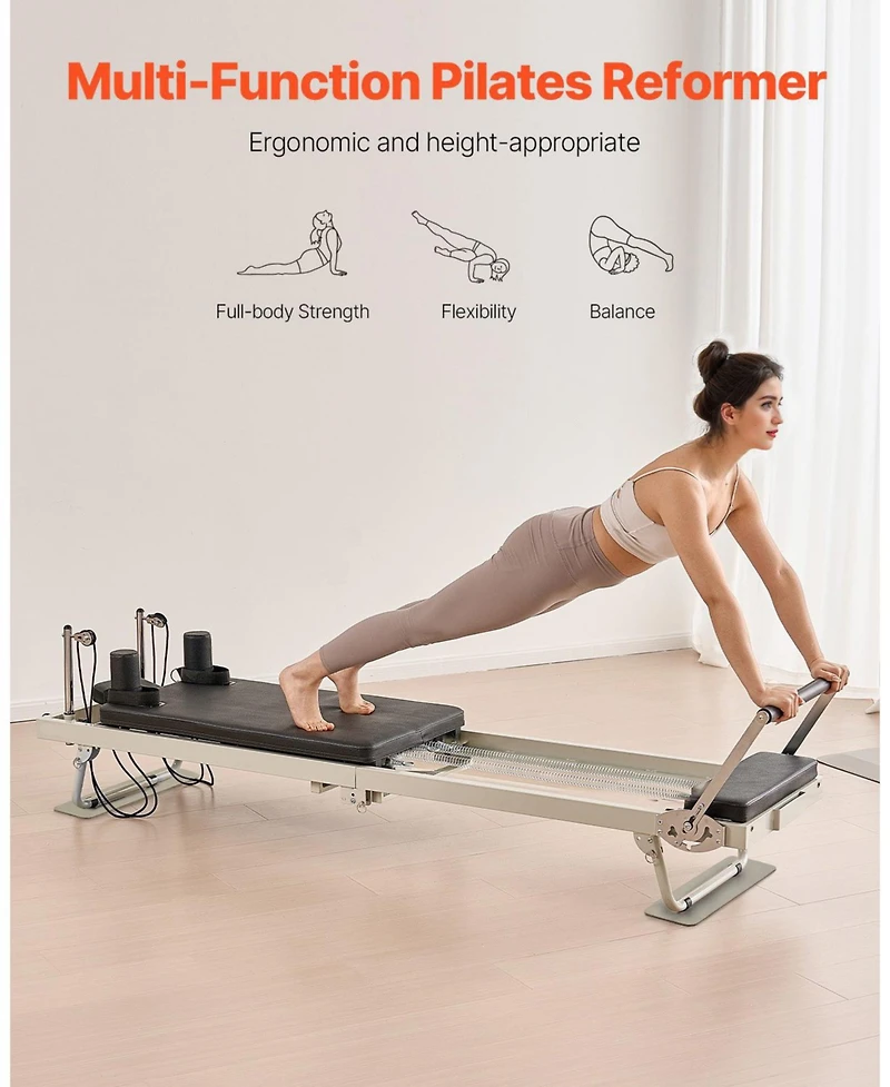 Sugift Foldable Pilates Reformer Home Gym Workout Machine with Dual Resistance 400 Lb