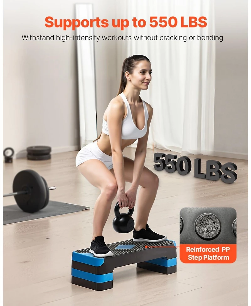 Sugfit Aerobic Step Platform 28" Adjustable Stepper with 4 Risers