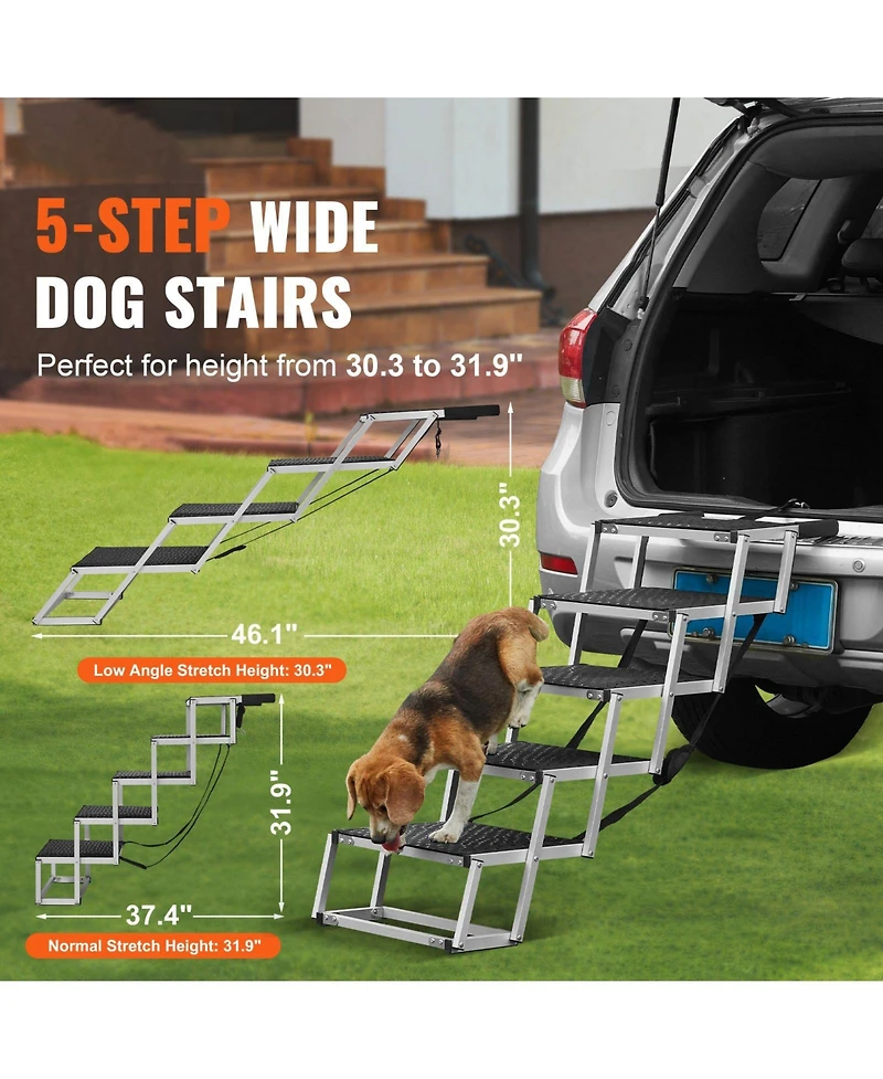 Cozito Wide 5-Step Aluminum Folding Dog Stairs for SUVs, Holds up to 150 lbs