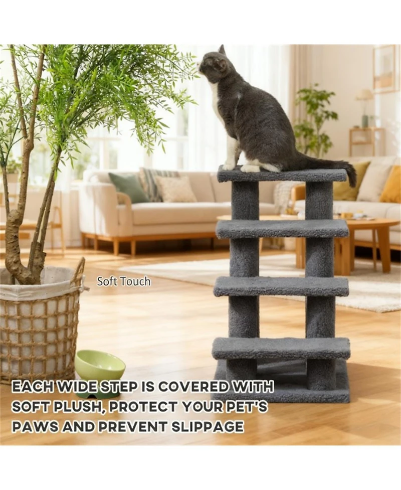 Aostirmotor Multi-Level Cat Scratching Post with Pet Stairs for Living Room & Bedroom
