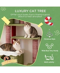 Aostirmotor Festive Cat Tree with Star & Snow Designs, Multi-Level Play & Cozy Cabins