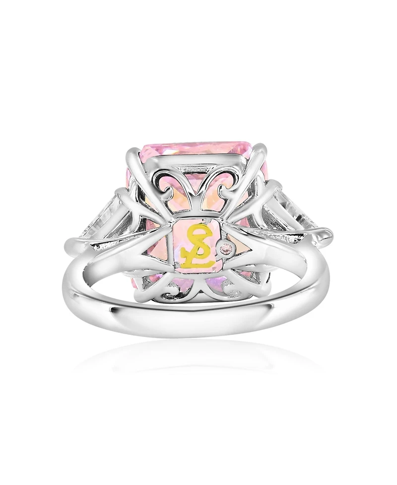 Suzy Levian New York Gala Collection Sterling Silver Large Firework Emerald-Cut Cubic Zirconia Trillion Accent 3-Stone Ring