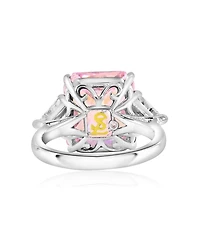 Suzy Levian New York Gala Collection Sterling Silver Large Firework Emerald-Cut Cubic Zirconia Trillion Accent 3-Stone Ring