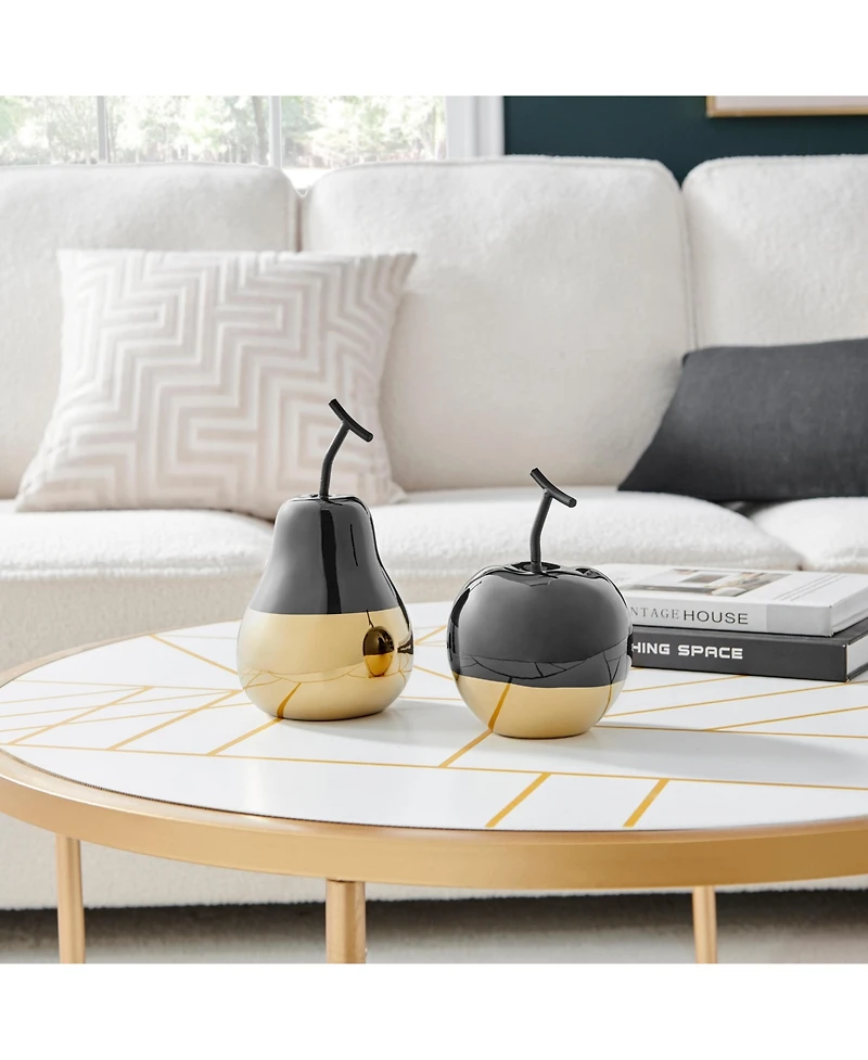 Danya B Vost Dipped Fruit Ceramic Sculpture Set of 2 - Black/Gold