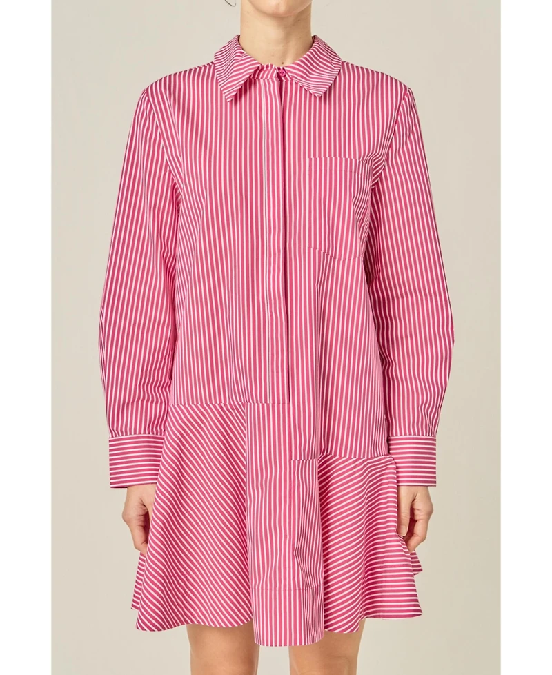 English Factory Women's Stripe Collar Flared Skirt Dress