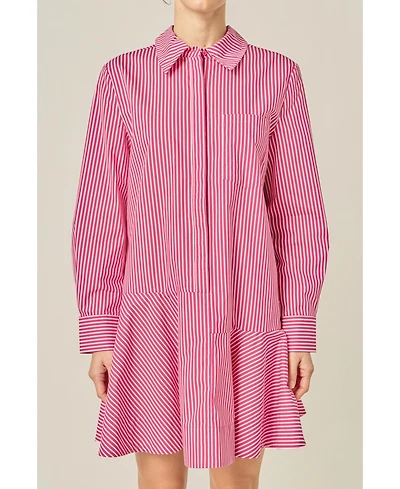 English Factory Women's Stripe Collar Flared Skirt Dress